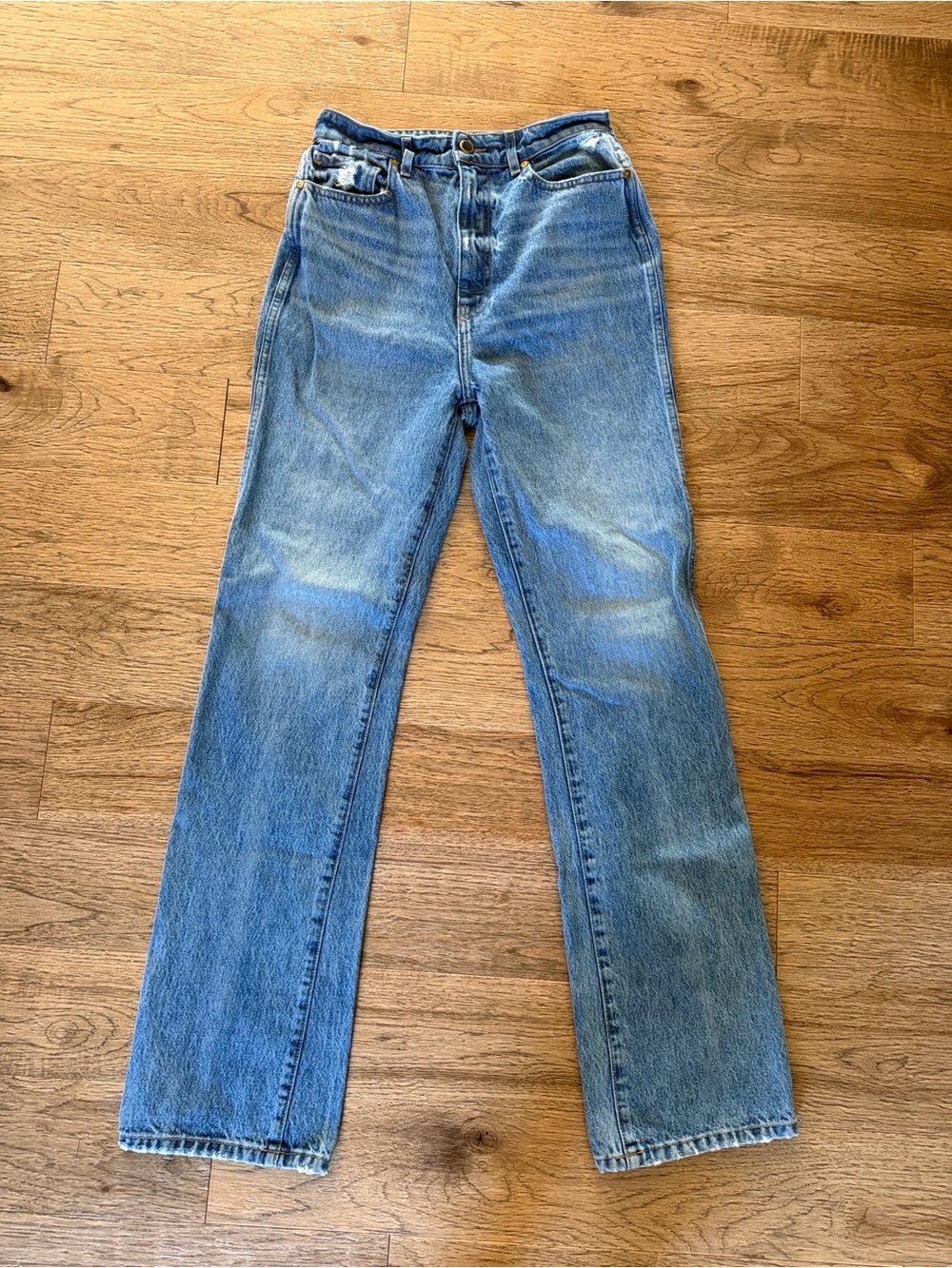 KHAITE Danielle Classic Straight-Leg Jeans in Light Blue Wash